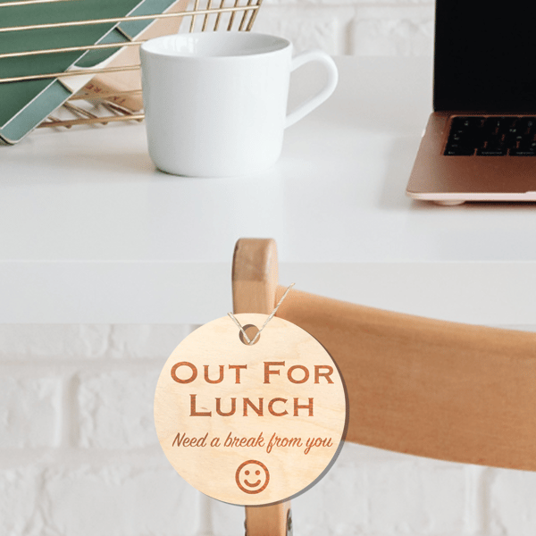 Out For Lunch Workplace Wooden Hanging Sign Co-Worker Funny Small Gift