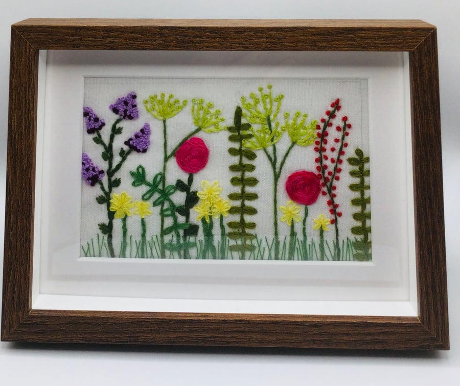 Medium hand embroidered wildflowers picture