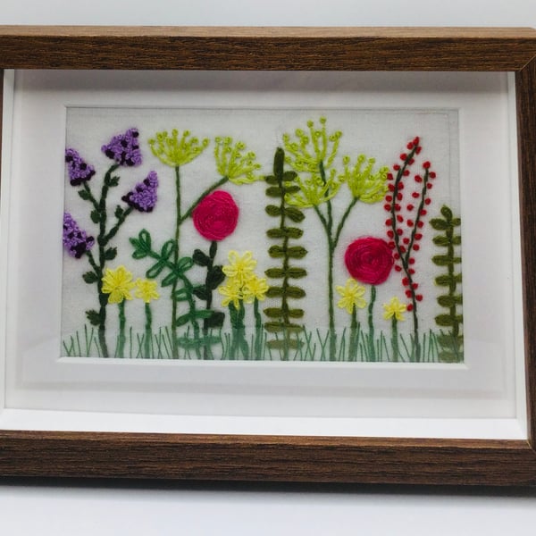 Medium hand embroidered wildflowers picture