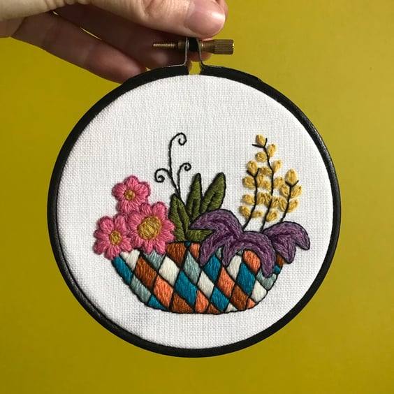 Joyful Garden Planter Hand Embroidered Hoop Art Wall Decoration 