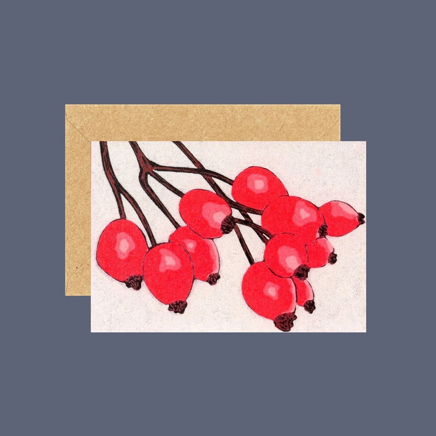 Rosehips Card, Berries Card,  Art Card 