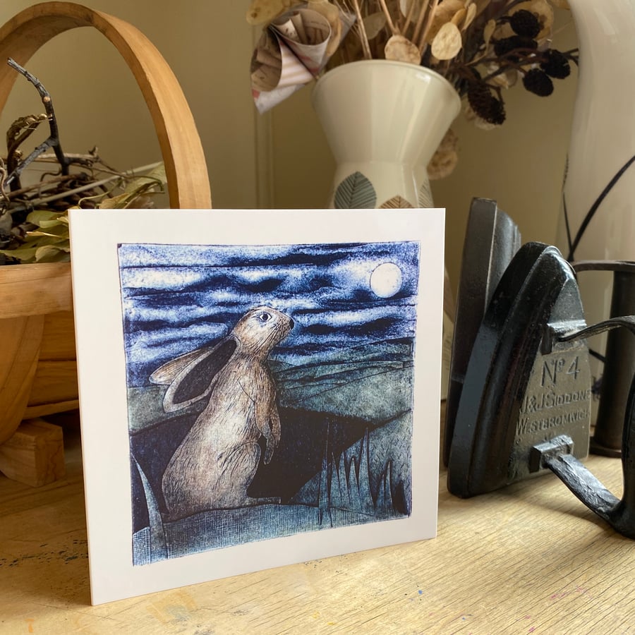 Greetings Card. Moon Gazing Hare.
