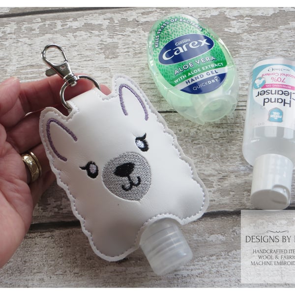 LLama Hand Sanitiser Holder, Machine Embroidered Case with Lobster Clasp