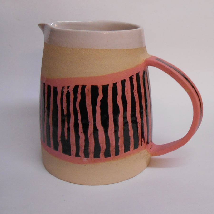 Jug classic shape Unique Pink Striped Ceramic.. 