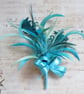 Shades of Turquoise Teal & Aqua Blue Bow Regency Feather Sprig Headpiece Pin