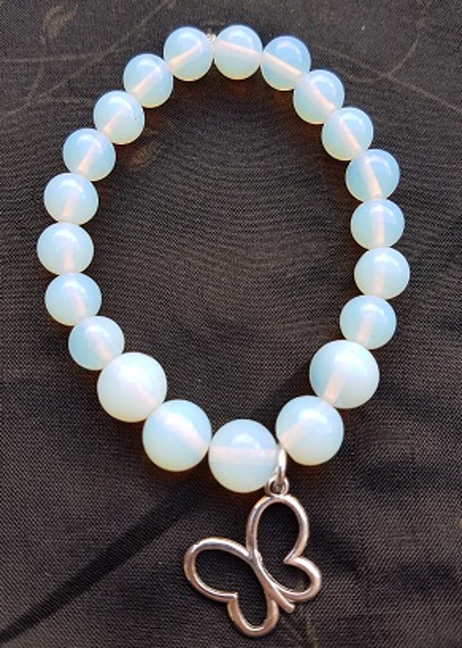 Mystical Moonstone Stretch Bracelet with Butterfly Charm