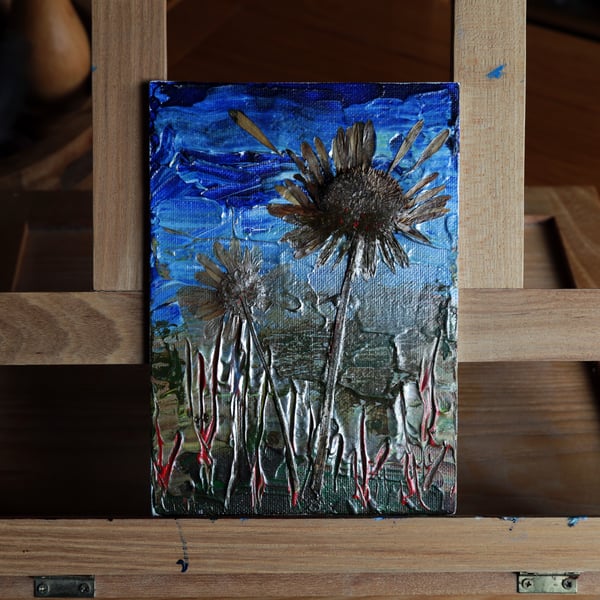 Mixed media flower art, 5" x 7" art canvas.O.o.a.k. original art work.