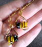 3D Lampwork Glass Bee Gold Plate Dangle Earrings - Image 2