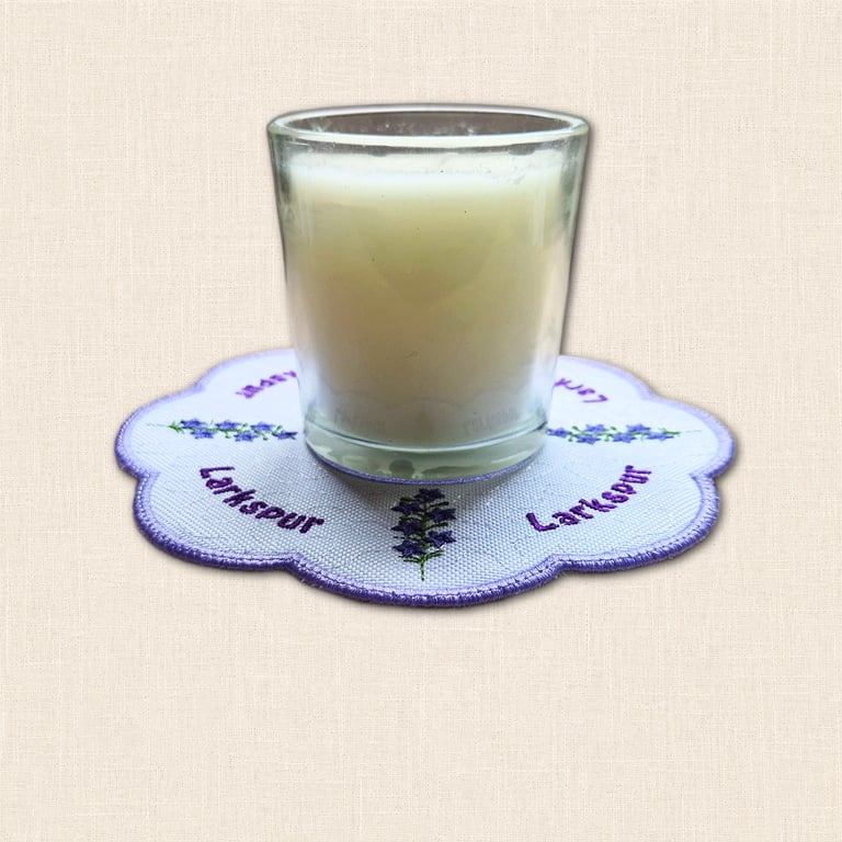 Larkspur Candle Mat - Embroidered July Birth Flower Decor