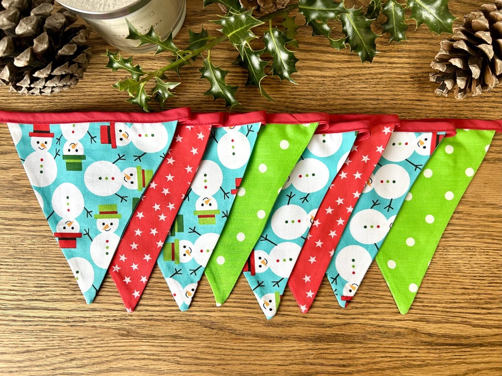 Handmade Snowman Christmas Bunting - Handmade Fabric Garland