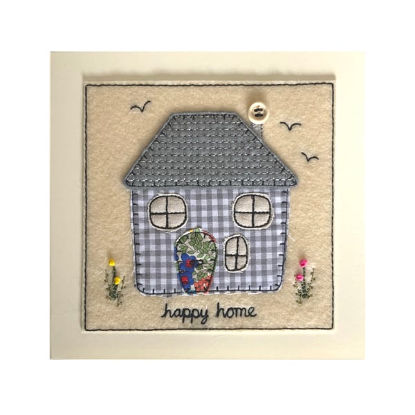 Happy Home Card, New Home Card, Moving home, Country Cottage Card, Textile Card