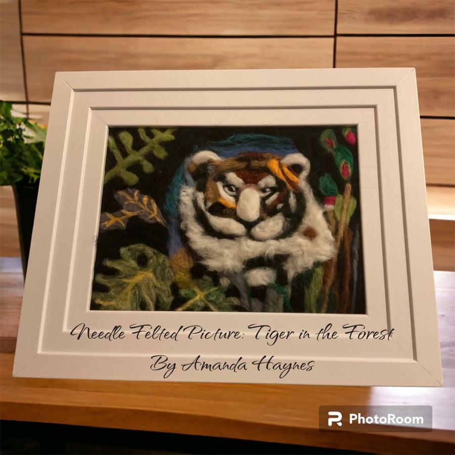 Tiger in the Jungle Framed Needle Felted Picture