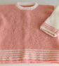 Toddlers Handknitted Jumper Sweater, Salmon Pink and White, 3 to 4 years, hm121