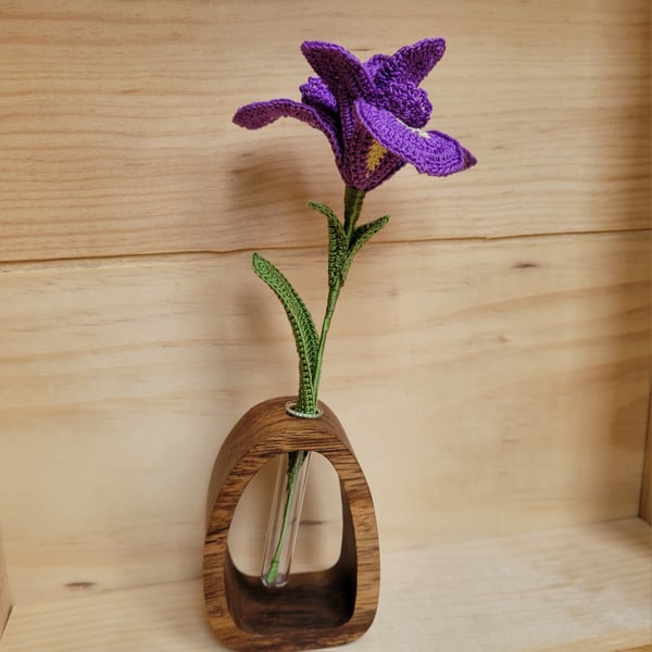 Crochet Iris Flower in Wooden Vase