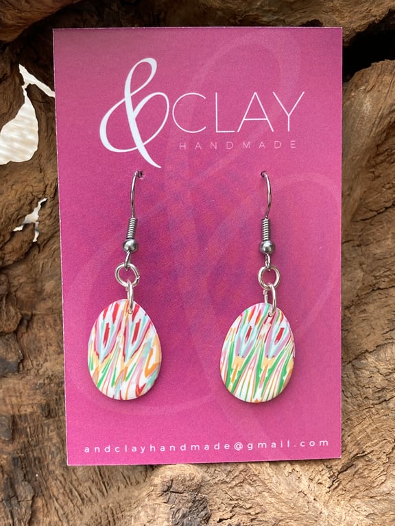 Colourful Patterned Polymer Clay Easter Egg Earrings