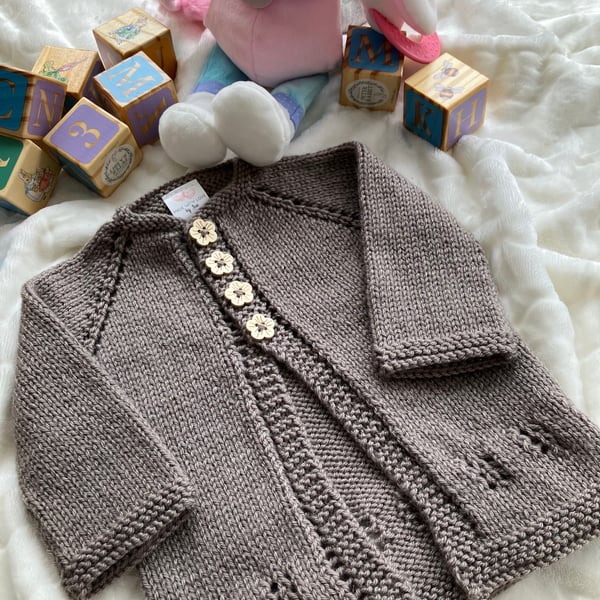 Hand knitted ‘Eva’ Baby Girl’s Cardigan (3-6 months)