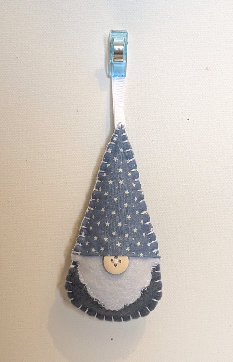 Handmade handstitched felt gonk - blue star hat