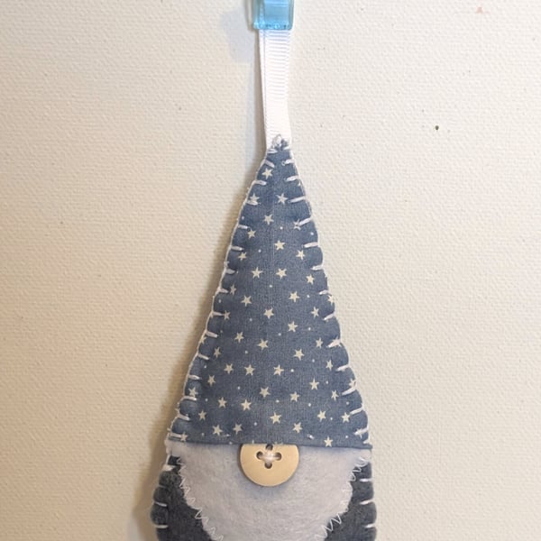 Handmade handstitched felt gonk - blue star hat