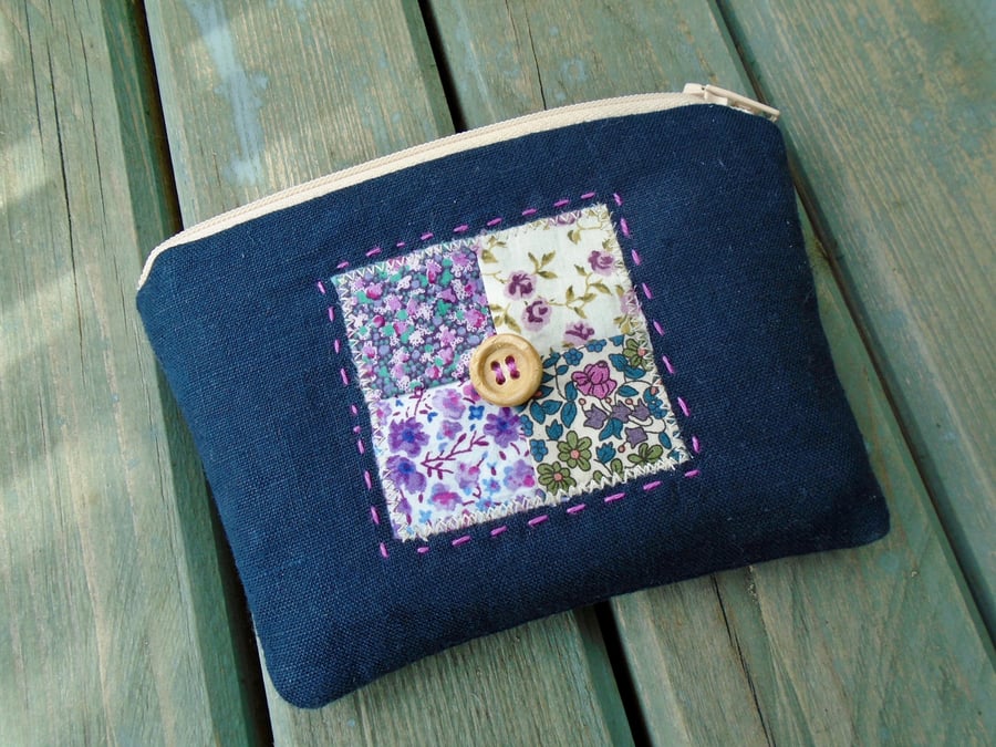  Clearance - Appliqued Cotton linen Purse 