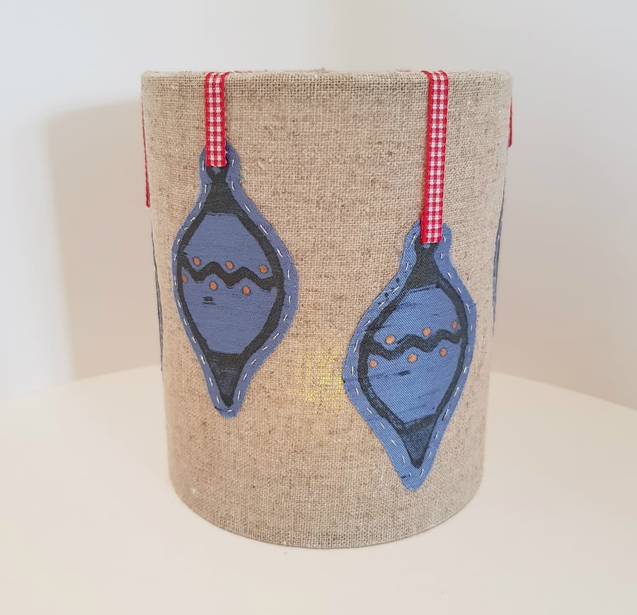 Hand printed bauble lantern (Hessian with Red&White Ribbon)