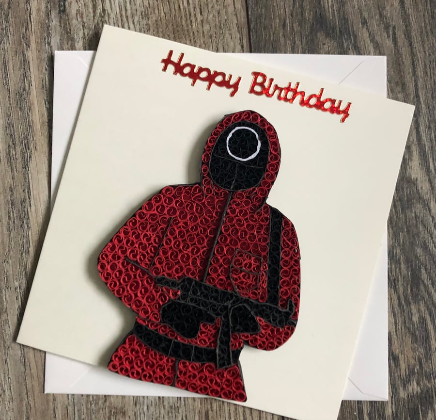 Red light quilled birthday card