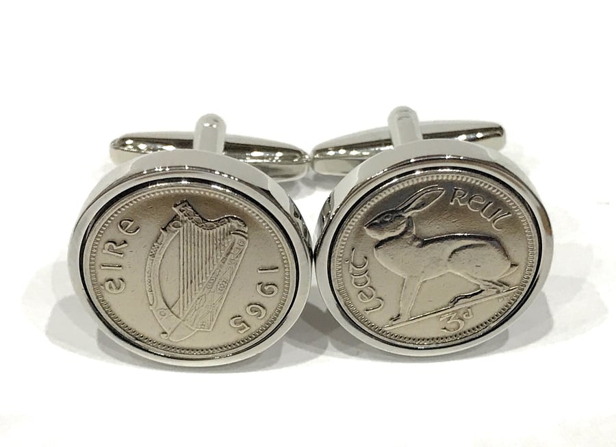 1965 Irish coin cufflinks - 1965 birthday cufflinks, 1965 
