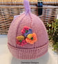 Designer Baby Girl's Flower Hand Knitted Hat  with Marino Wool 1-2 years  - Image 2