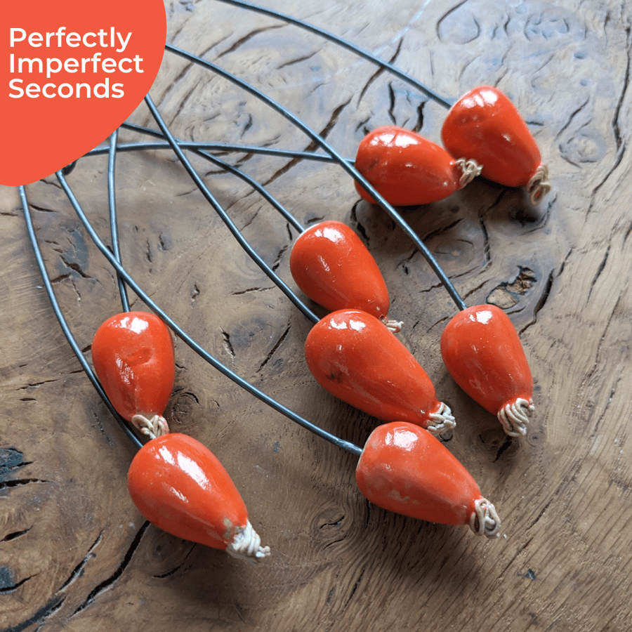 Perfectly Imperfect Ceramic Rosehips, Two Stems (four berries) in Red 