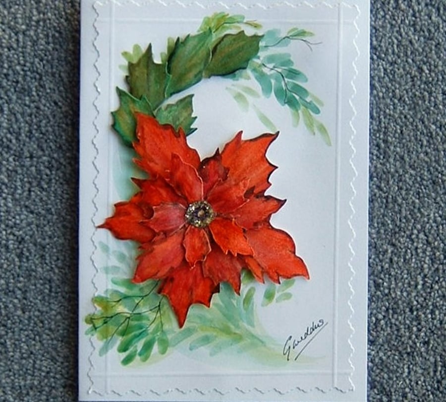 hand painted poinsettia card (ref 708)