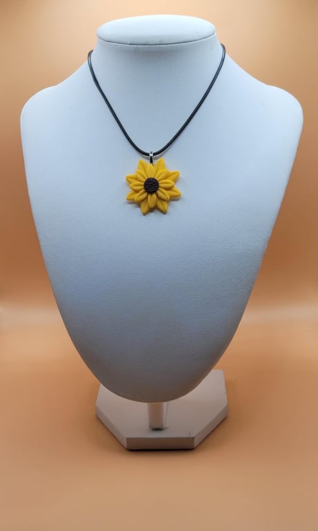Handmade Polymer Clay Sunflower Pendant Necklace, Boho Artisan Jewelry (40mm)