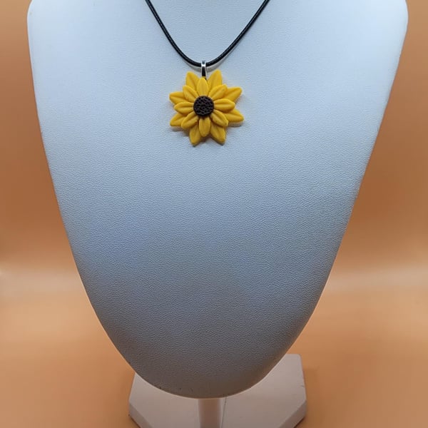 Handmade Polymer Clay Sunflower Pendant Necklace, Boho Artisan Jewelry (40mm)