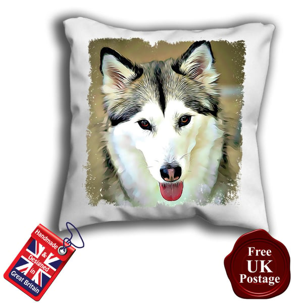 Husky Cover, Siberian Husky Cushion Cover, White and Gray Dog Cover