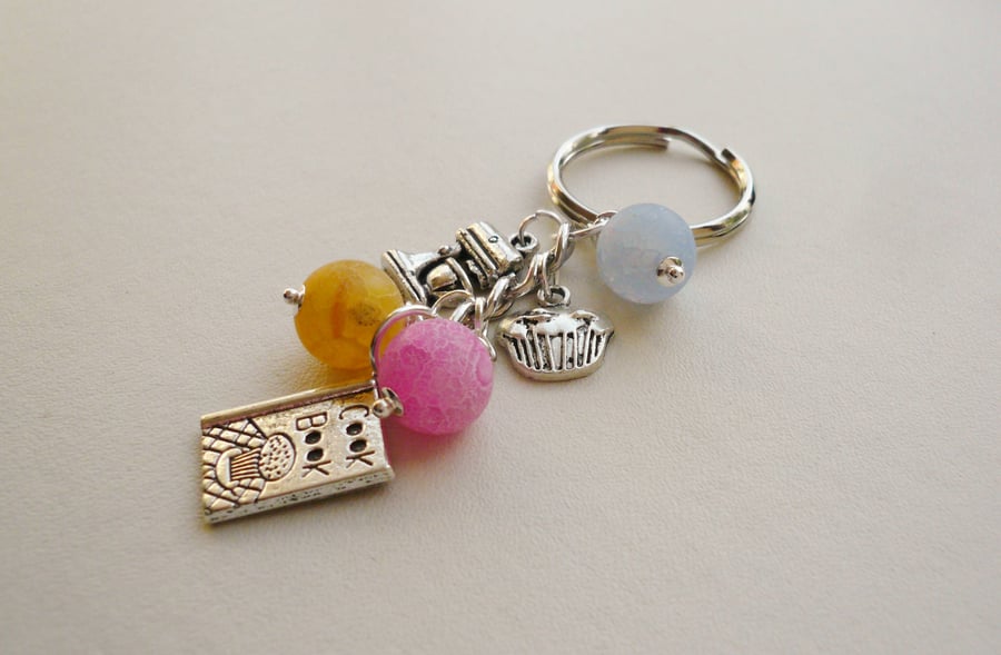 Pastel Coloured Frosted Agate Bead  Baking Themed  Keyring   KCJ928