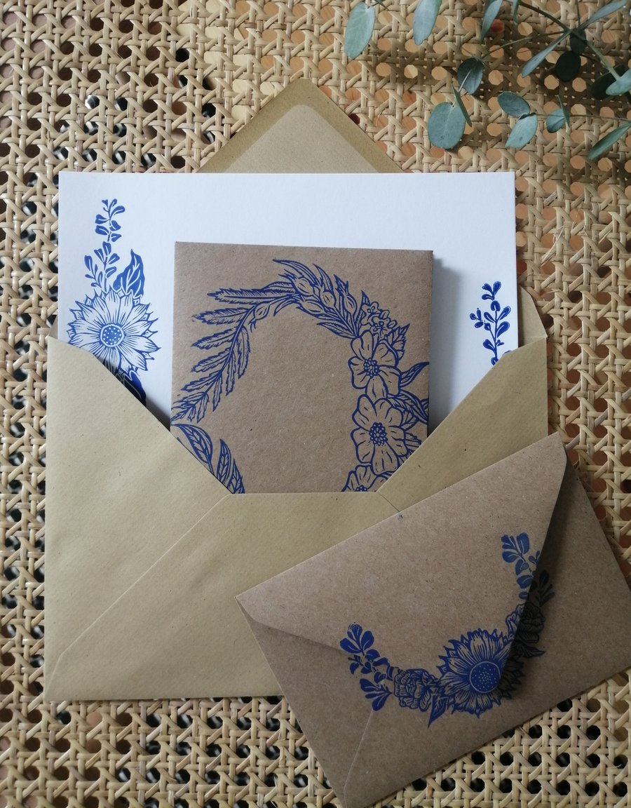 Floral Botanical Lino Print Letter Writing Set