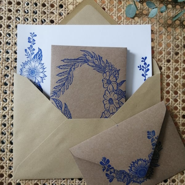 Floral Botanical Lino Print Letter Writing Set