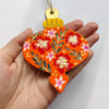 Orange Christmas Ornament with Red Florals