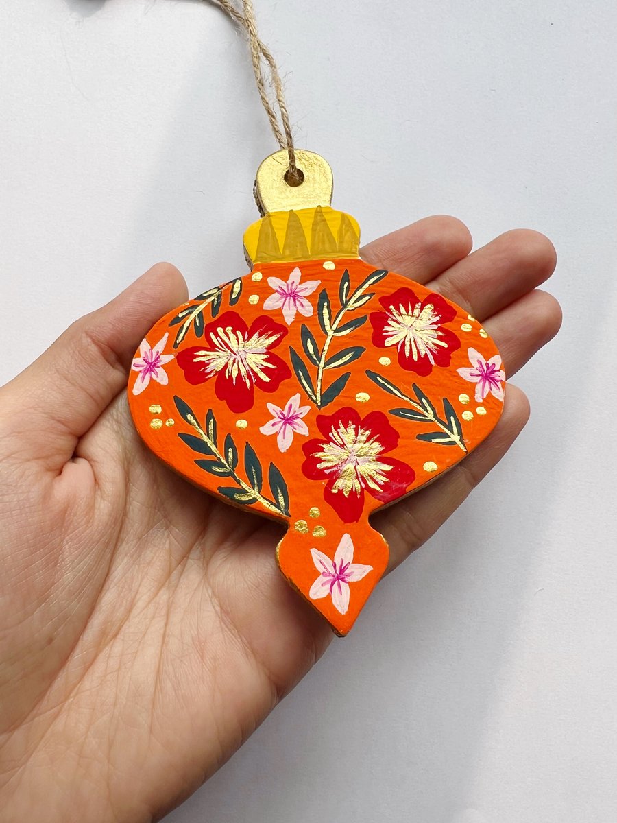 Orange Christmas Ornament with Red Florals