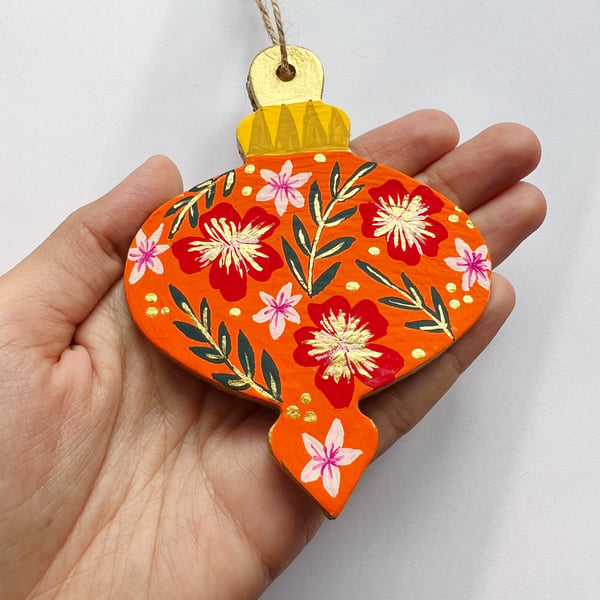 Orange Christmas Ornament with Red Florals