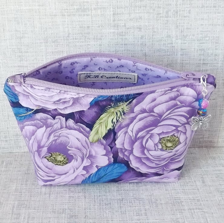 Floral make up bag, zipped pouch, cosmetic bag Folksy