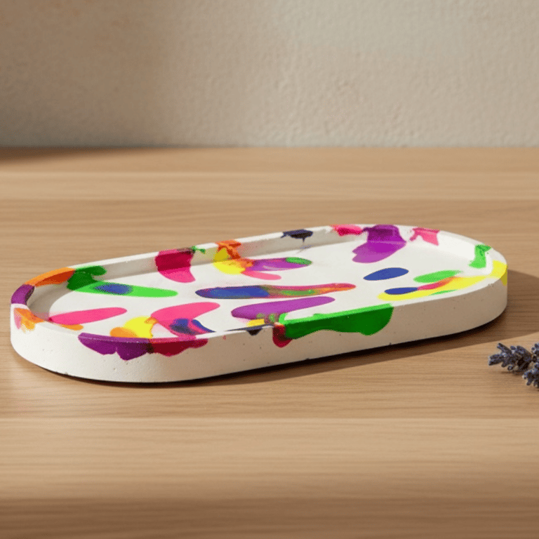 Multicoloured Oval Decorative Dish - Abstract Design Valet Tray