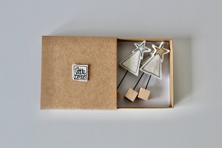 Three Miniature Wool Felt Christmas Trees 