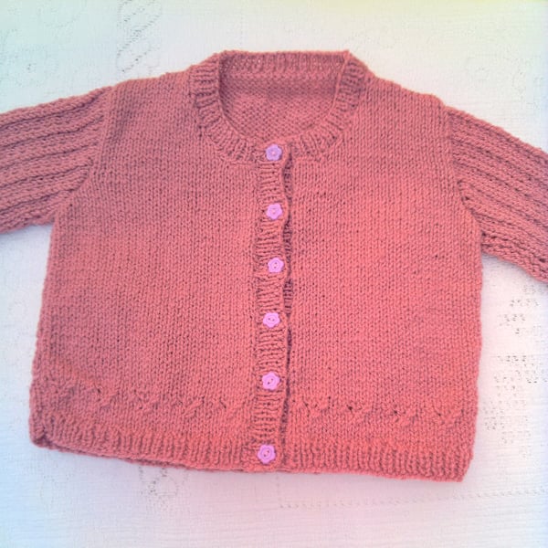 Baby's Hand Knitted Round Neck Cardigan with Lacy Set in Sleeves, Custom Make