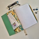 Green Leather Planner Hand Bound with Marble Paper, A5