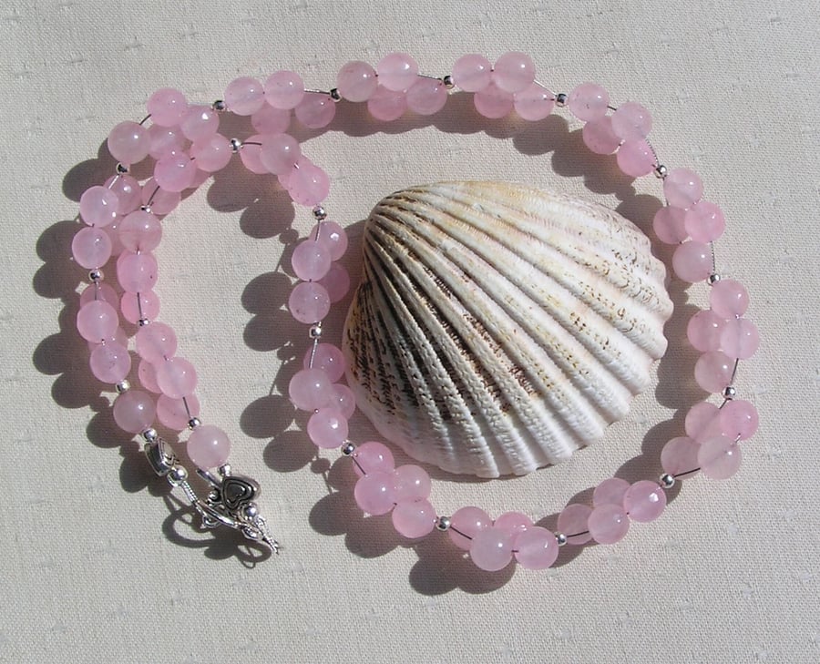 Rose Quartz Crystal Gemstone Beaded Chakra Statement Necklace "Amore"