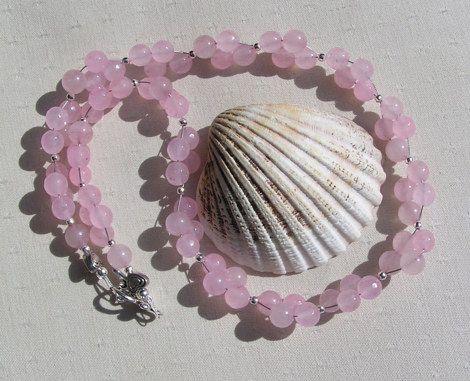 Rose Quartz Crystal Gemstone Beaded Chakra Statement Necklace "Amore"