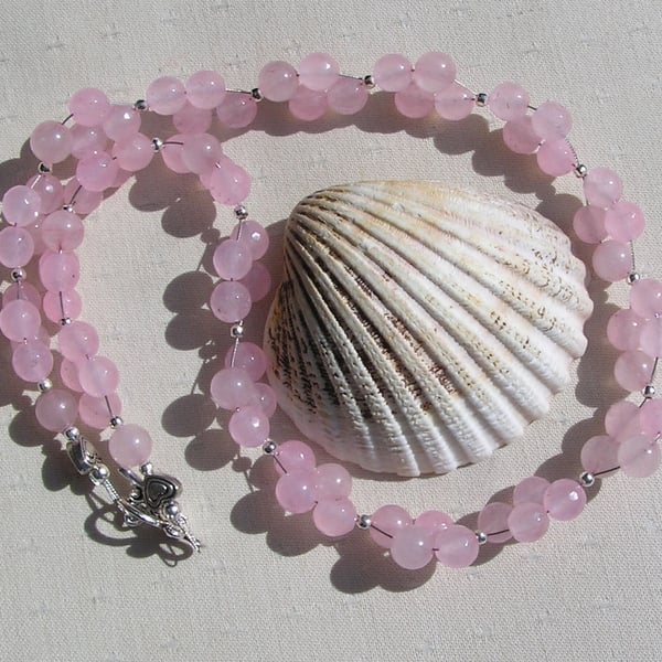 Rose Quartz Crystal Gemstone Beaded Chakra Statement Necklace "Amore"