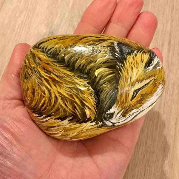 Fox hand painted pebble wildlife  garden rock art pet stone portrait 