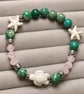 Green Handmade Sea Sediment Jasper & Rose Quartz Turtle Bracelet Coastal Beach