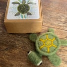 Needle felted green turtle with free ‘you are turtley awesome’ box.