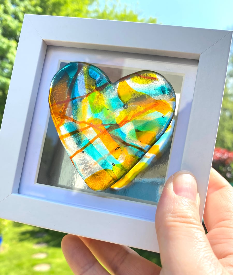 Pretty abstract  fused glass heart picture